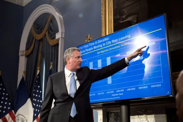 The mayor presents his budget to the press earlier today
